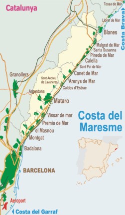 Каталония. Карта Costa del Maresme.